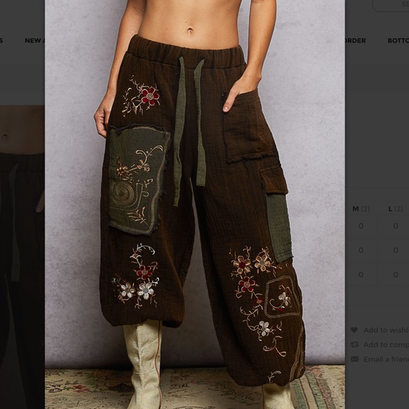 POL “ Meadow “ POL Double Gauze Jogger Pants with Embroidered Detail 77 - Picture 1 of 6